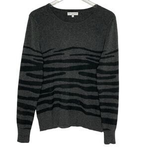Scott & Scott L 100% Cashmere Zebra Stripe Gray Black Sweater Long Sleeve